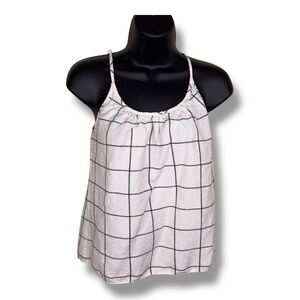 Petite Small Linen Ann Taylor Loft Tank White Grey Plaid Adjustable Straps